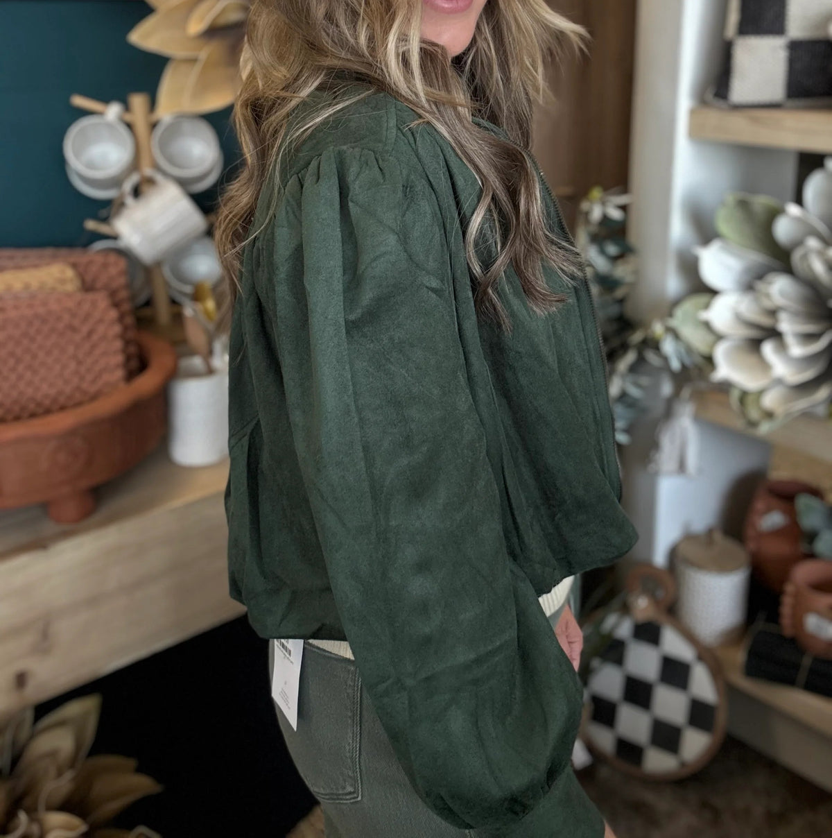 Chaqueta Blouson con Fruncidos Verde Bosque