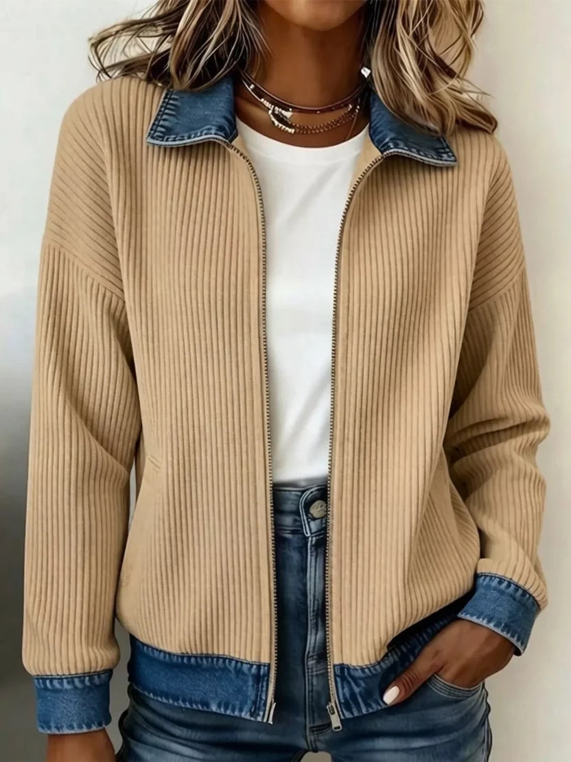 Chaqueta de Punto con Cuello Vaquero Contraste