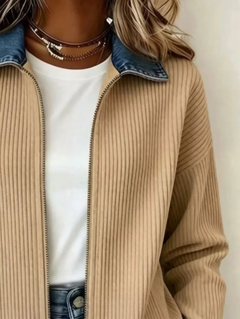 Chaqueta de Punto con Cuello Vaquero Contraste