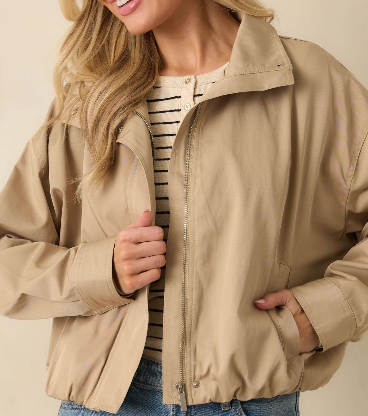 Chaqueta Bomber Caqui con Cremallera